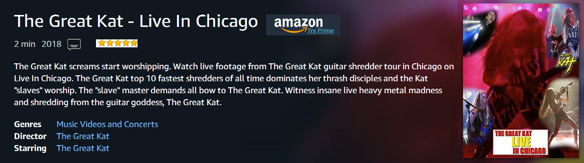 "LIVE IN CHICAGO" - THE GREAT KAT GUITAR/VIOLIN GODDESS SHREDS LIVE in CHICAGO on TOUR! MUSIC VIDEO PREMIERES on AMAZON PRIME!