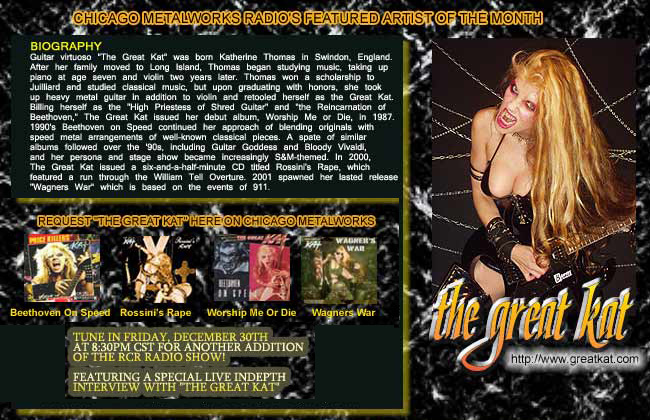 CHICAGO METALWORKS RADIO'S FEATURED ARTIST OF THE MONTH: THE GREAT KAT!