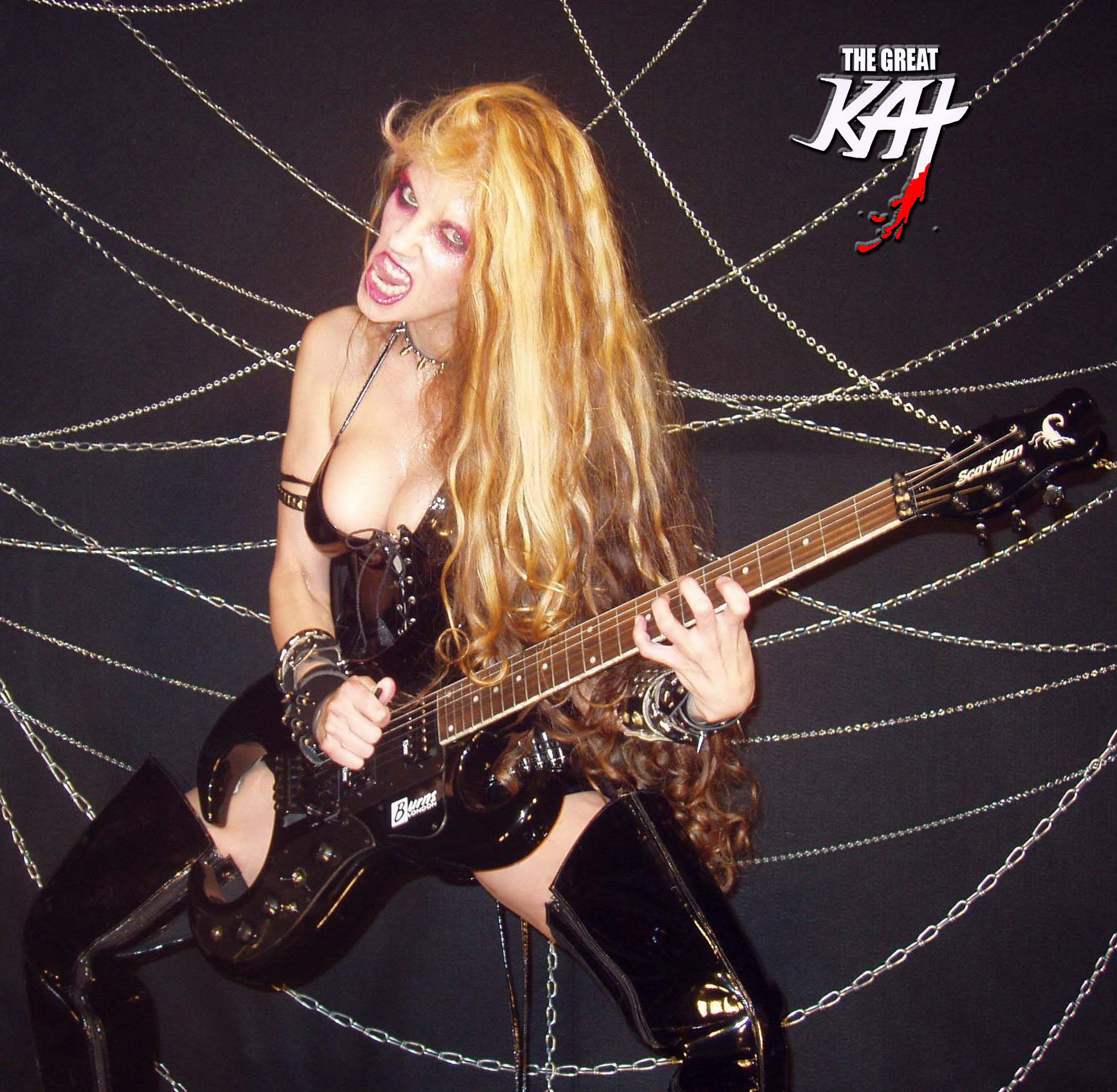 "The Great Kat: Guitar Strings on a Cat o'Nine Tails. The Great Kat: More than 9 lives of musical virtuosity" on SciFiMusi.com By Sergio Pescador