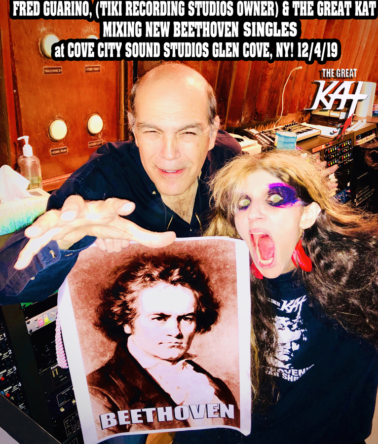 FRED GUARINO, (TIKI RECORDING STUDIOS OWNER) & THE GREAT KAT MIXING NEW BEETHOVEN RECORD 