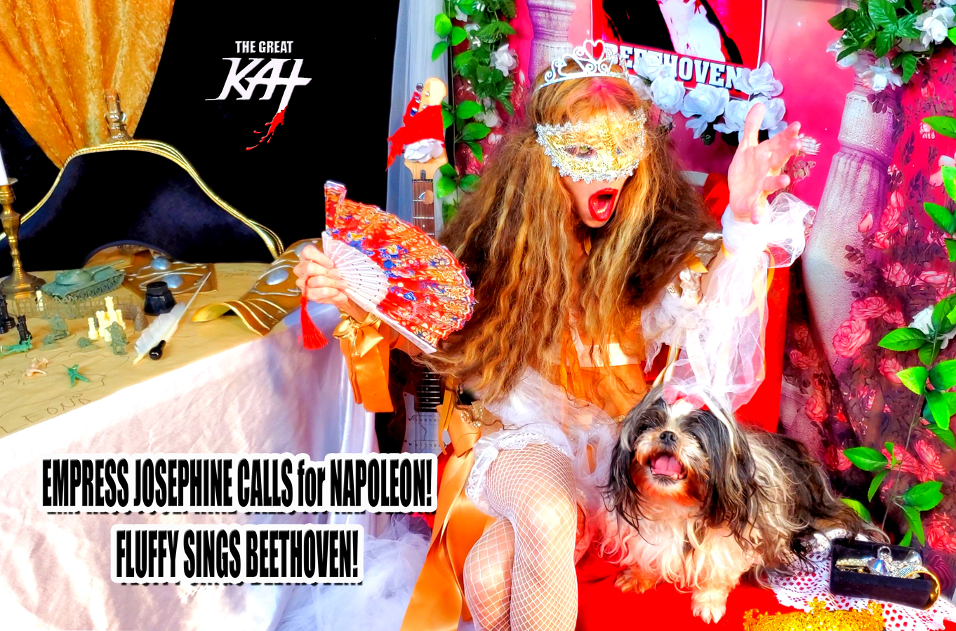 EMPRESS JOSEPHINE CALLS NAPOLEON! FLUFFY SINGS BEETHOVEN! THE GREAT KAT'S BEETHOVEN'S EROICA SYMPHONY for GUITAR and SYMPHONY ORCHESTRA MUSIC VIDEO!RECORDING AND MUSIC VIDEO! CELEBRATE BEETHOVEN'S 250TH BIRTHDAY-DEC 16, 2020-with THE GREAT KAT REINCARNATION of BEETHOVEN!