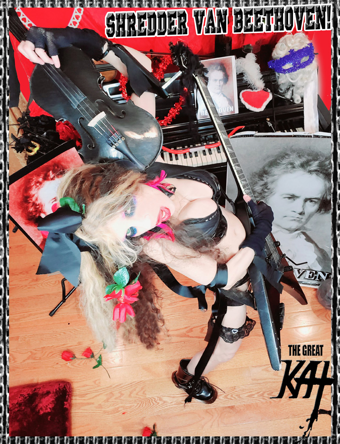 SHREDDER VAN BEETHOVEN! THE GREAT KAT'S BEETHOVEN'S FR ELISE for GUITAR, VIOLIN and PIANO! RECORDING AND MUSIC VIDEO! CELEBRATE BEETHOVEN'S 250TH BIRTHDAY-DEC 16, 2020-with THE GREAT KAT REINCARNATION of BEETHOVEN!  