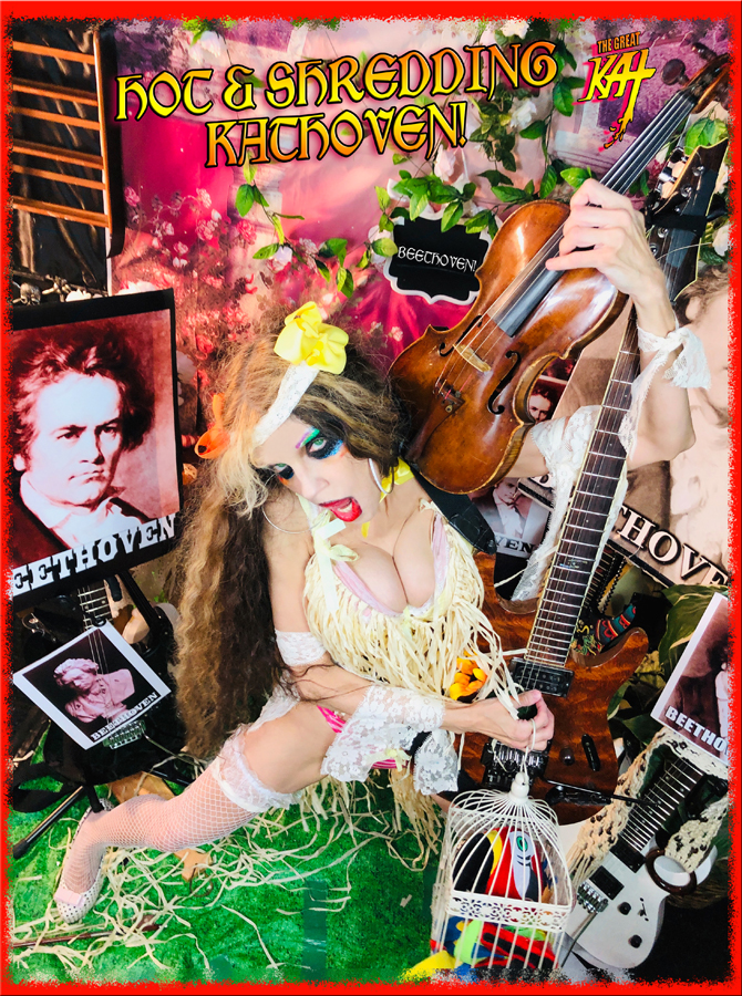 HOT & SHREDDING KATHOVEN! THE GREAT KAT'S BEETHOVEN'S FR ELISE for GUITAR, VIOLIN and PIANO! RECORDING AND MUSIC VIDEO! CELEBRATE BEETHOVEN'S 250TH BIRTHDAY-DEC 16, 2020-with THE GREAT KAT REINCARNATION of BEETHOVEN!  