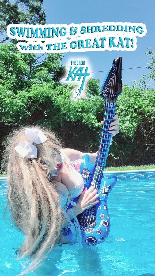 SWIMMING & SHREDDING with THE GREAT KAT! THE GREAT KAT'S BRINDISI WALTZ FOR VIOLIN AND PIANO (The Drinking Song) Recording & Music Video