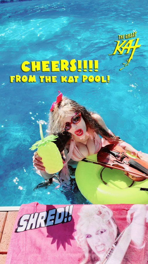 CHEERS! FROM THE KAT POOL!! THE GREAT KAT'S "BRINDISI WALTZ (The Drinking Song) for VIOLIN and PIANO" NEW RECORDING & MUSIC VIDEO! !  