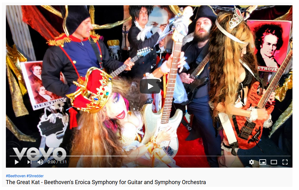 VEVO & APPLE PREMIERE BEETHOVENS "EROICA SYMPHONY For GUITAR And SYMPHONY ORCHESTRA" NEW MUSIC VIDEO by THE GREAT KAT GUITAR SHREDDER!