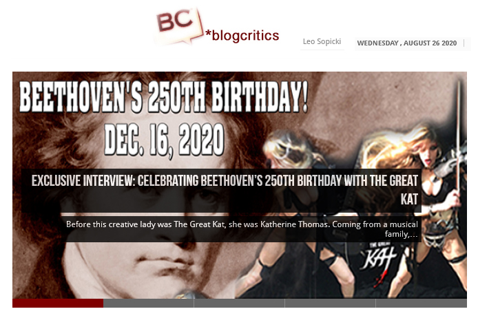 Seattle PI Onlines "Exclusive Interview: Celebrating Beethovens 250th Birthday with The Great Kat" By Leo Sopicki, Blogcritics.org! READ On SEATTLE PI, NEWSBREAK and BLOGCRITICS! "Beethoven in Leather and Spikes. Beethoven meets heavy metal rock under the guidance of guitarist and violinist, The Great Kat."