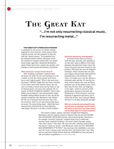 GUITAR PLAYER MAGAZINE'S "GUTS & GLITTER" NAMES THE GREAT KAT "20 EXTRAORDINARY FEMALE GUITARISTS"! "THE GREAT KAT'S FEROCIOUS PASSION is unleashed in the service of a divine mission: zapping her ultra-virtuosic, 22nd-century shred classical concept into the synapses of what she calls the 'moron masses.' To accomplish this, the Juilliard-trained violinist and guitar shredder transforms classical masterworks into speed-metal songs, rages like a demented dominatrix, spews blood." - Michael Molenda, Guitar Player Magazine's "Guts & Glitter" Edition