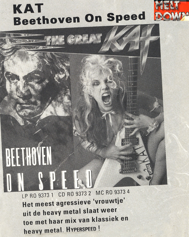 "KAT Beethoven On Speed" in MELT DOWN MAGAZINE! The most aggressive 'female' from heavy metal strikes again with her mix of classical and heavy metal. HYPERSPEED!