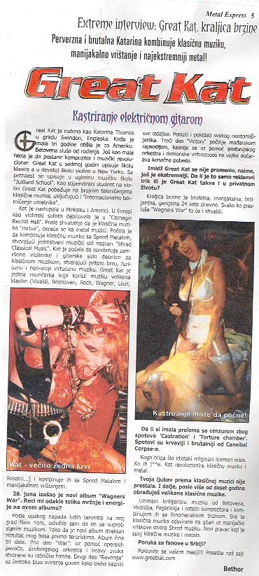 Extreme Interview: The Great Kat in Metal Express Magazine